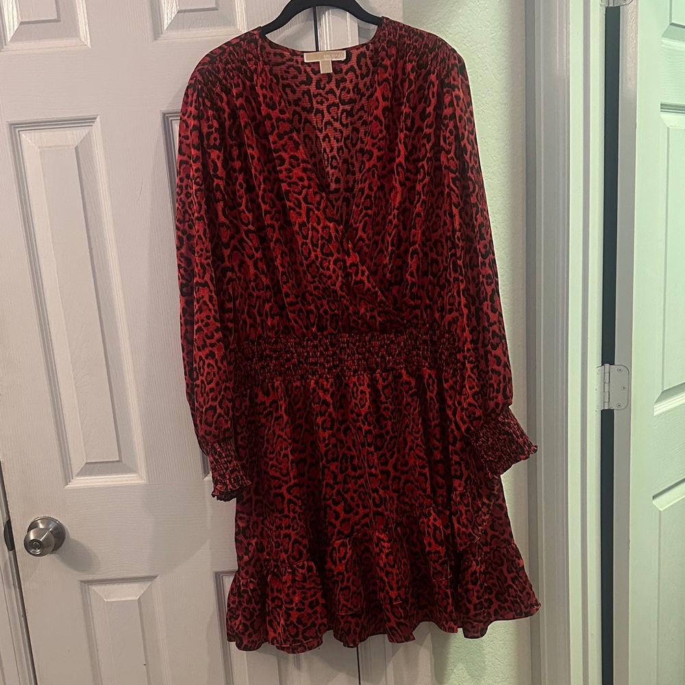 MICHAEL Michael Kors Red Animal Print Long Sleeve Dress